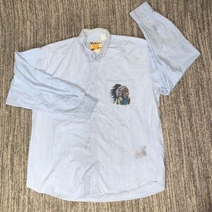 Vintage Protest Mens Size Large Button Front‎ Denim Shirt Blue Indian Chief Head